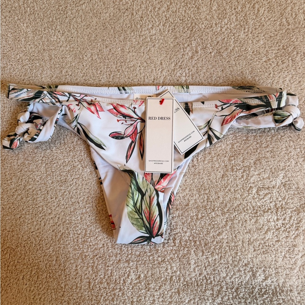 White Tropical Floral Bikini Bottoms by RED DRESS